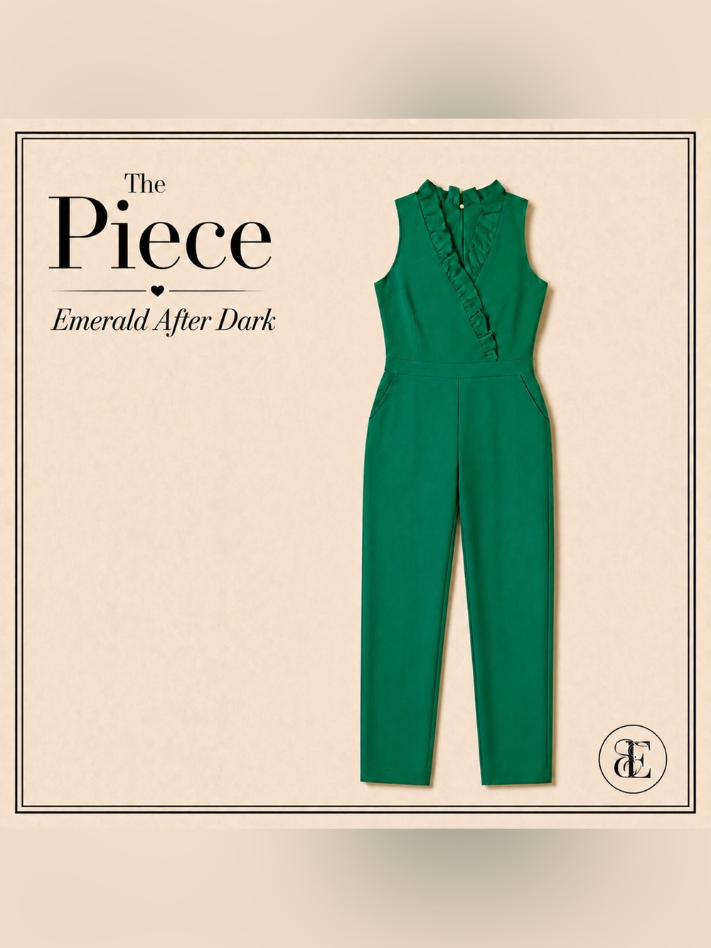 Trina Turk Emerald Green Ruffle Jumpsuit Size 8